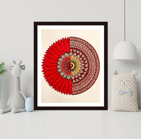 red mandala floral art