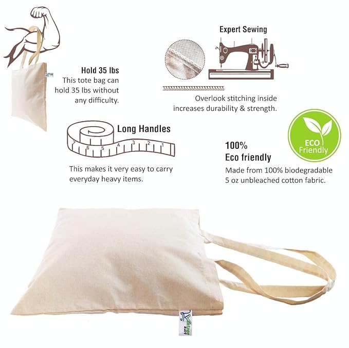 VantageKart Natural Cotton Plain Tote Shopping Bags