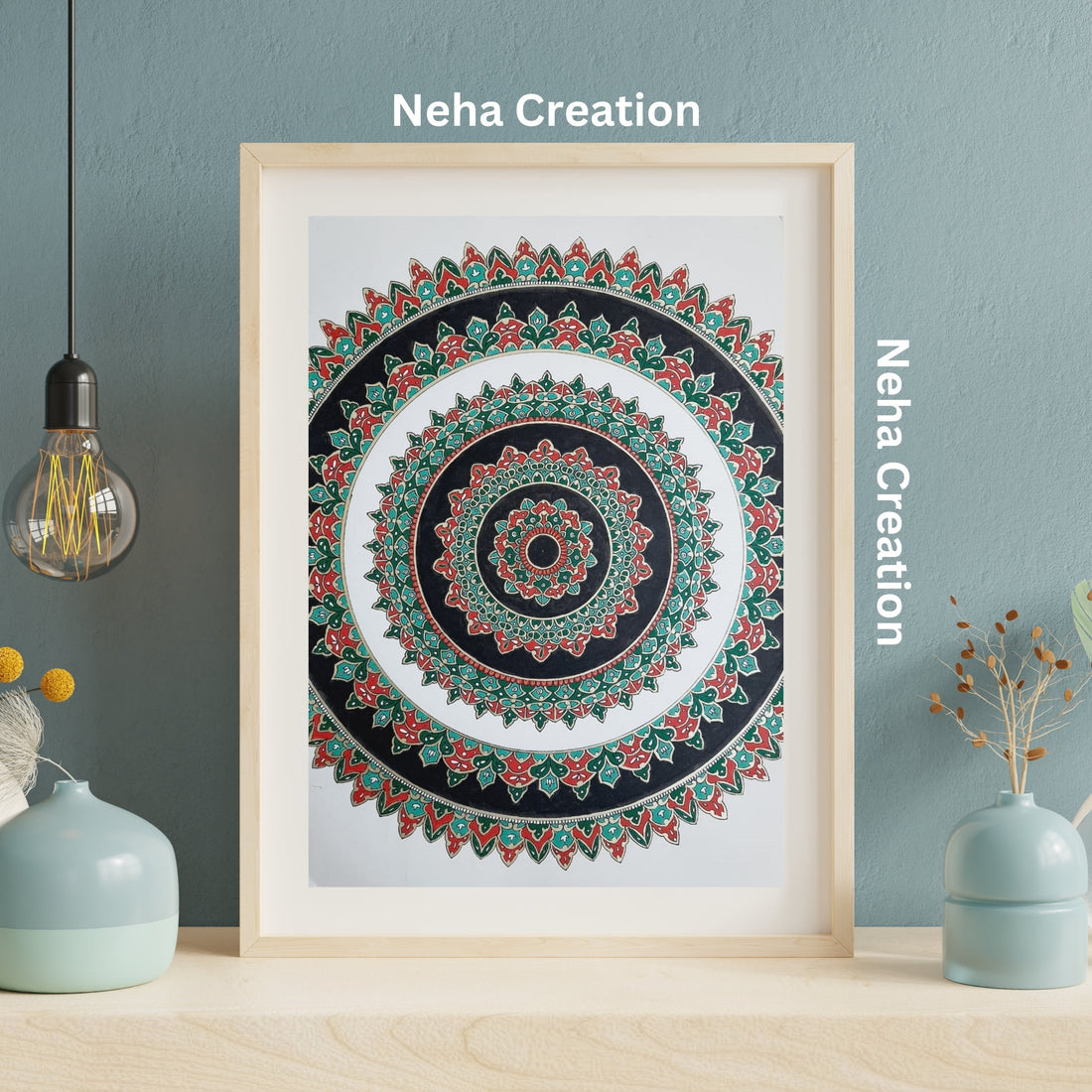 Intricate black and white hand-drawn mandala pattern created in Neha Creations mandala course.
