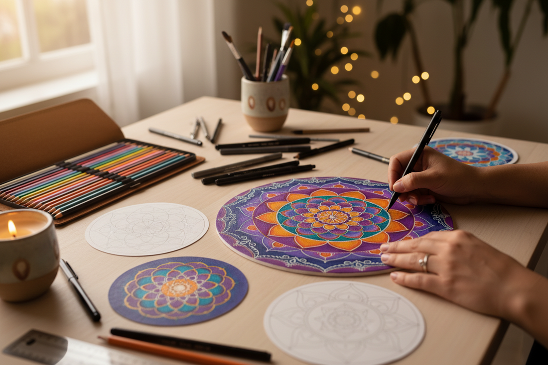 An artist drawing mandala.
