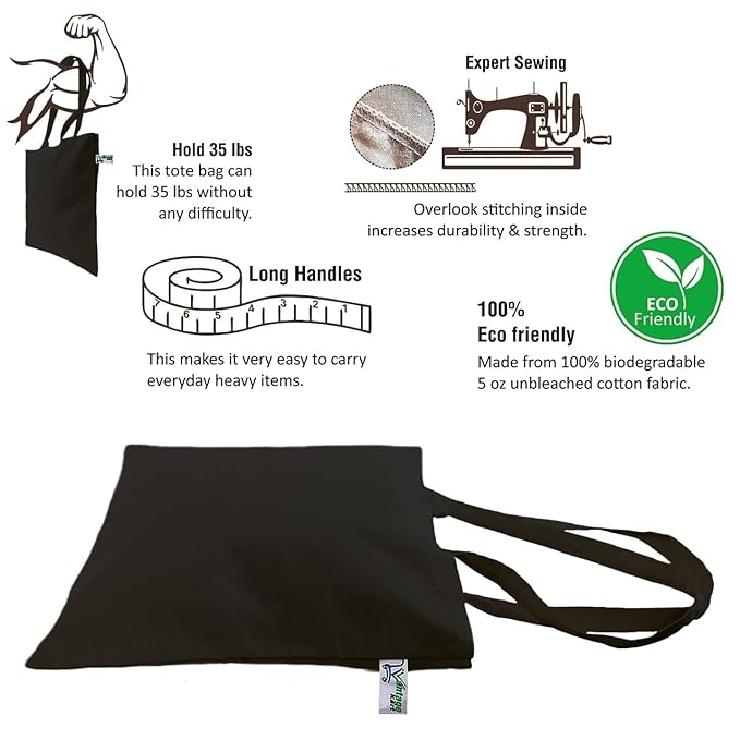 VantageKart Black Cotton Plain Tote Shopping Bags
