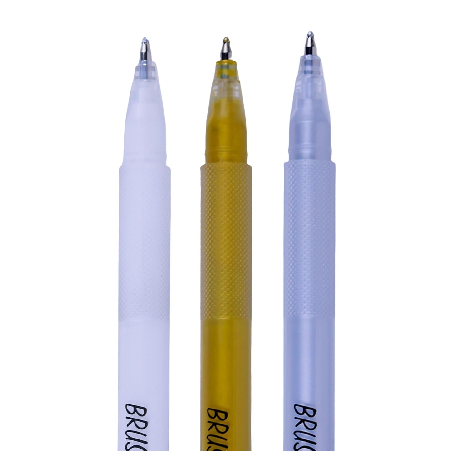 BRUSTRO Metallic Gel Pen Set (White, Gold & Silver) | 1mm Metal Tip – Set of 3