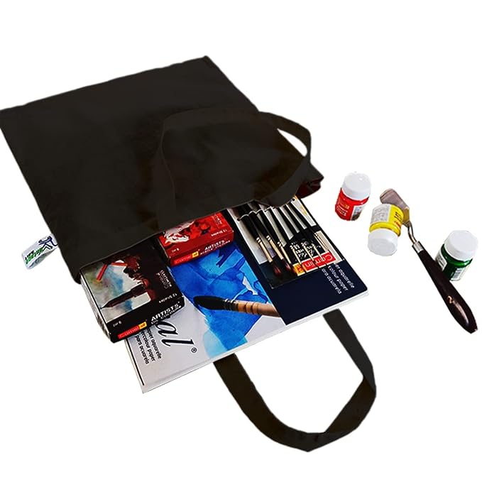 VantageKart Black Cotton Plain Tote Shopping Bags