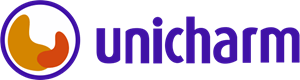 Unicharm logo with a colorful design on a green background